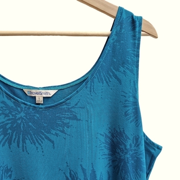 TravelSmith Tank Style Blue Floral Dress, Size Large - Picture 3 of 7